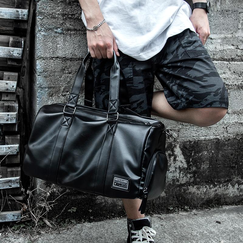 

Male Leather Travel Bag Large Duffle Independent Shoes Storage Big Fitness Bags Handbag Luggage Shoulder PU Duffel