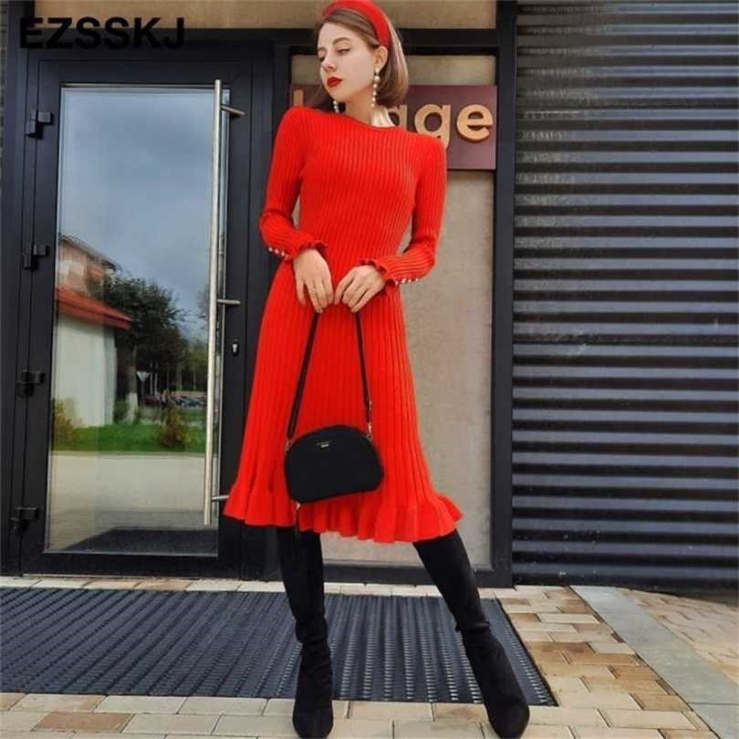 

autumn winter thick Mermaid sweater dress elegant knit Trumpet women slim midi Female chic 211109, Black
