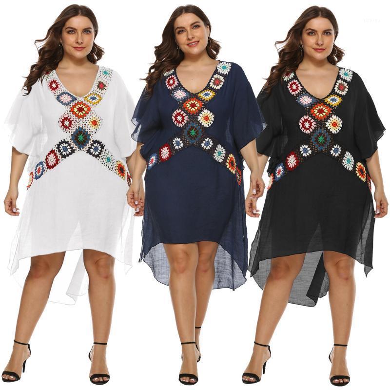 

Women's Swimwear 2021 Women Plus Size Beach Dress Cover Up Large Big Blue Solid Swimsuit Bikini Beachwear Bathing Ups For Female, 191230 black