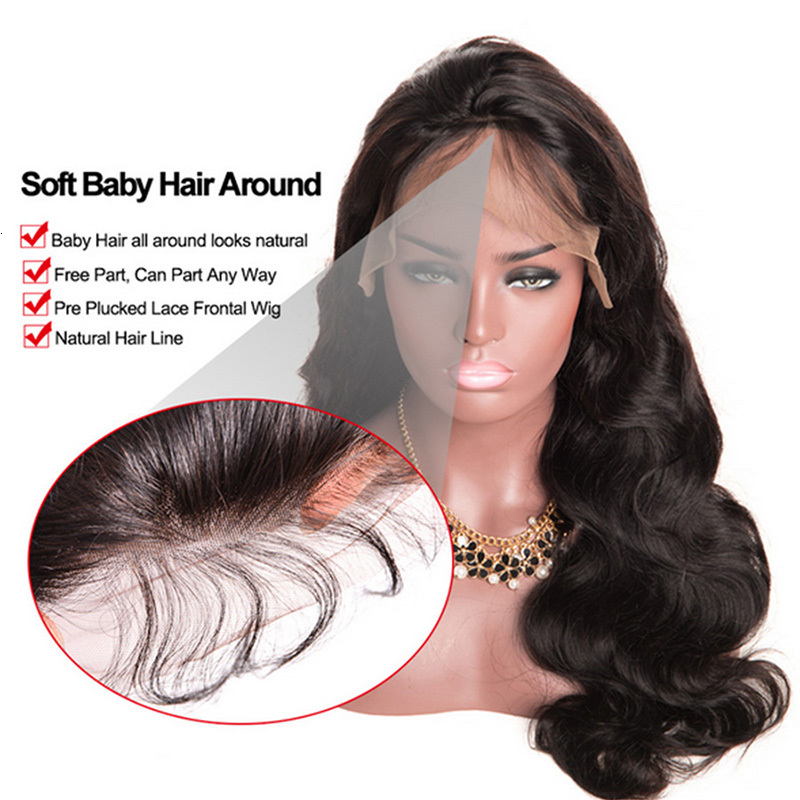 360 Full Lace Brazilian Human Hair Body Wave Wigs with Baby Hair Pre Plucked 150 Density Glueless Virgin Hair 360 Lace Frontal Wigs