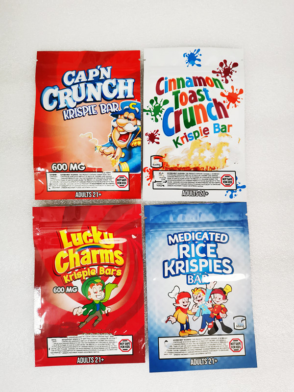 

edibles packaging mylar bag resealable zipper 600mg frosted flakes stokies fruity pebbles Crunchy Gummi cereal Edible Food storage