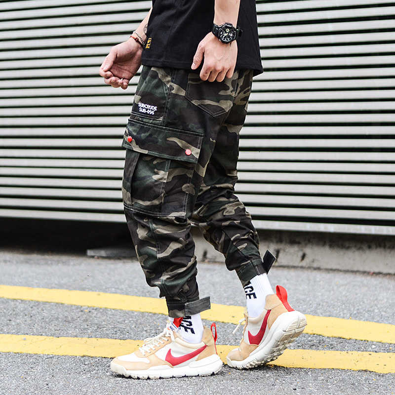 

men's jeans fashion streetwear fit green camouflage big pocket homme japanese designer hip hop joggers pants men kglh nb4r, Blue