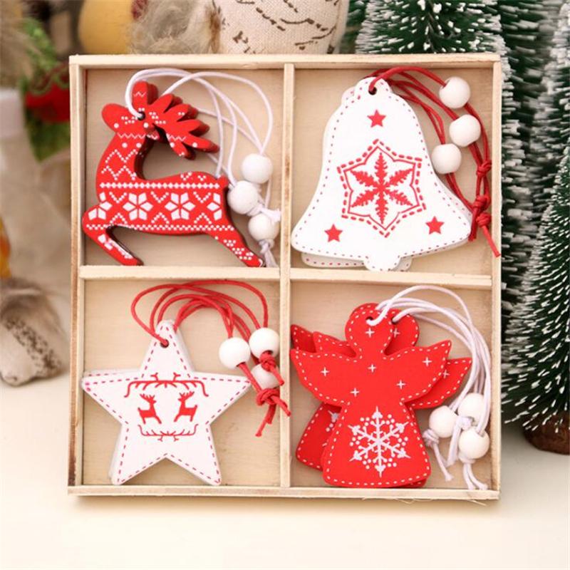 

Christmas Decorations 12pcs Year Natural Wood Ornaments Pendant Hanging Gifts Xmas Tree Decor Home Wedding Decoration