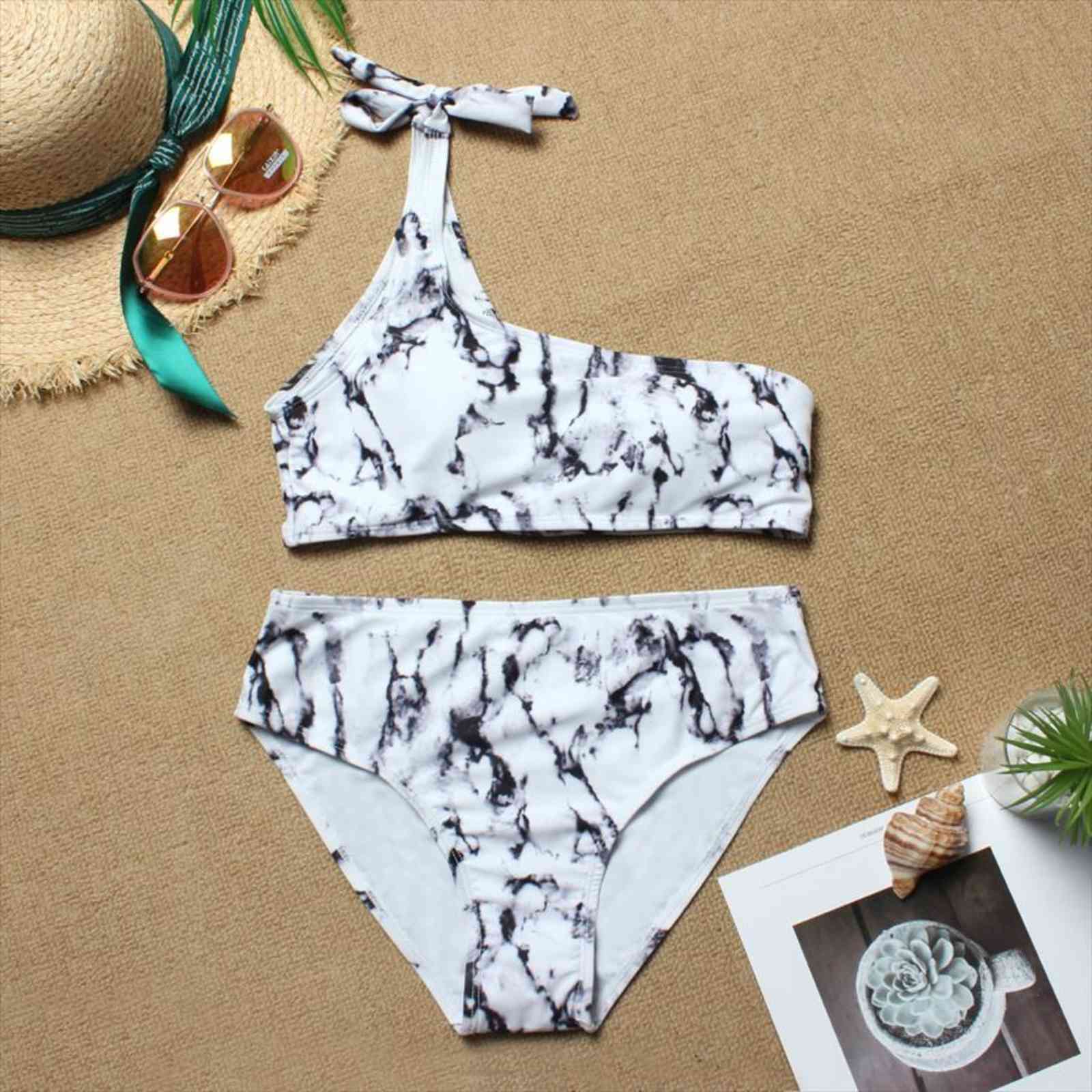 

black tie dye bikini womens swimwears sets swimming suit high waist one shoulder swimsuits girl cute beach bathing suits, White;black
