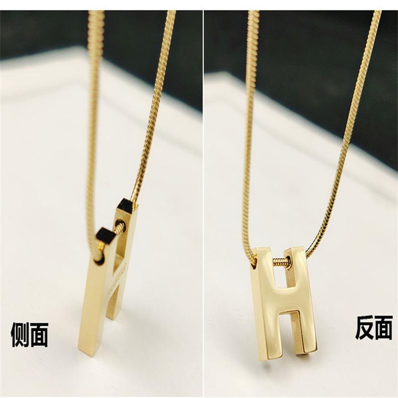 

Chains Korean Fashion Letter H Titanium Steel Necklace Temperament Contracted Pendant Clavicle Chain Web Celebrity Cold Wind Neck Ornam, Silver