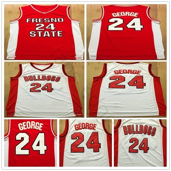 

NCAA Fresno State Bulldogs Paul #24 George College Basketball Jersey Stitched Red WHITE Paul George 24 University Basketball Shirts S-XXL