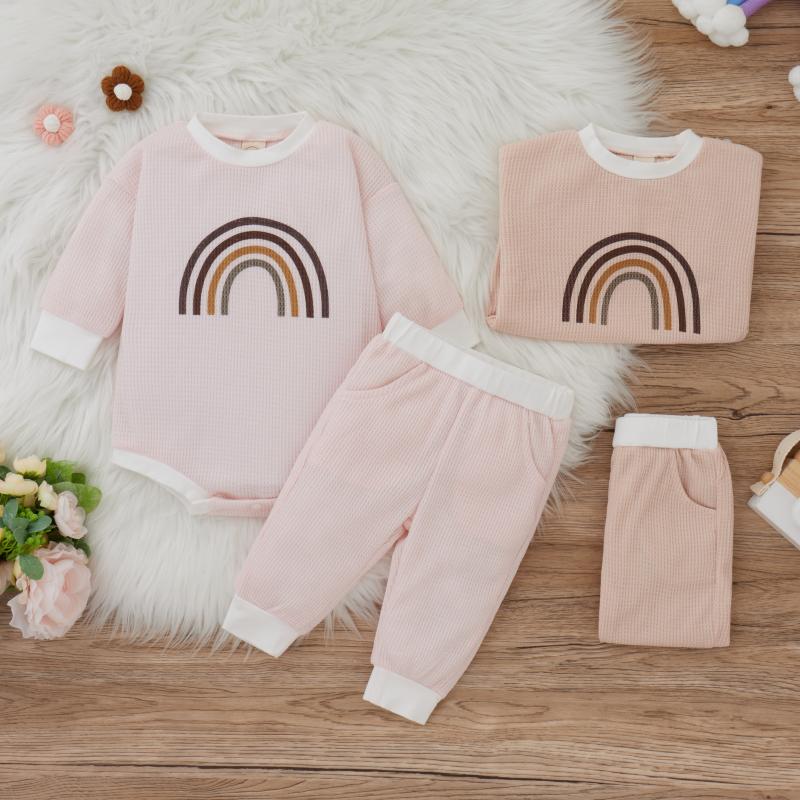 

Clothing Sets Spring Baby Clothes Born Infant Girl Boy Rainbow Romper And Long Pants 2Pcs Outfits Toddler, White