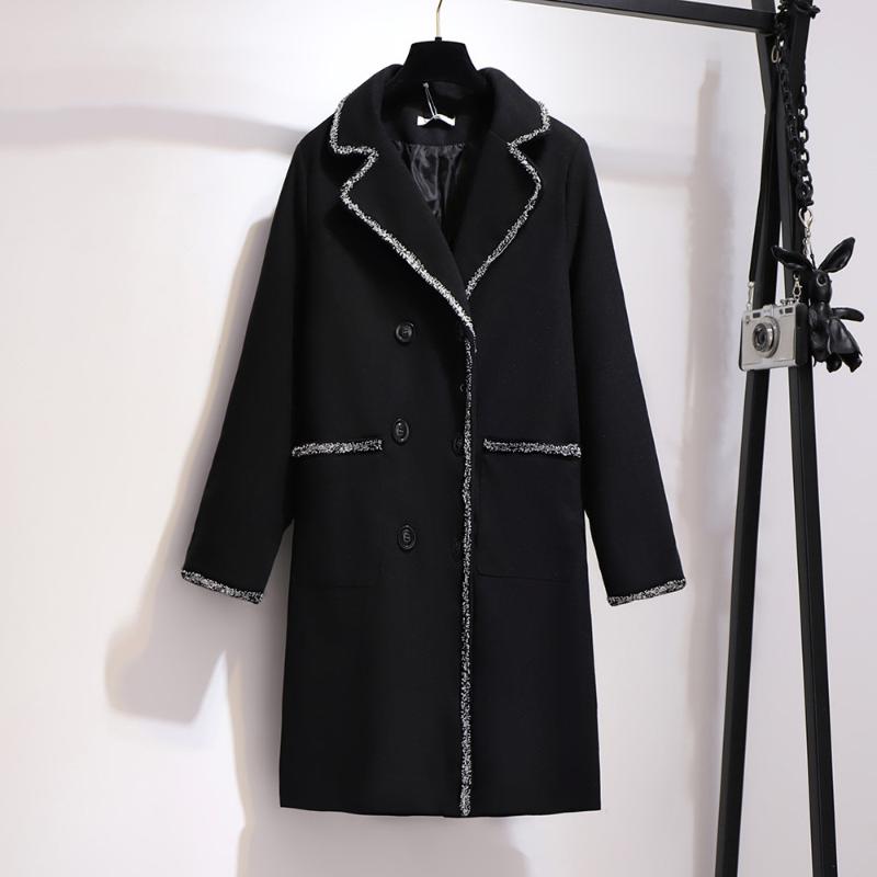 

Women's Wool & Blends (117~157cm) Notched Collar Woolen X-long Coat With Tassel Elegant Double-breasted Thick Overcoat Black Plus Size Outer
