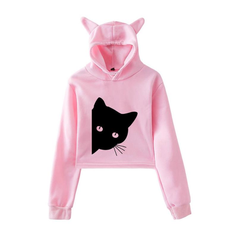 

Women's Hoodies & Sweatshirts 2021 Autumn Woman Top Aeatshirt Kawaii Hoodie Fashion Lumbar Print Pullover Aeatshirts With Hood Plus Size A33, Black