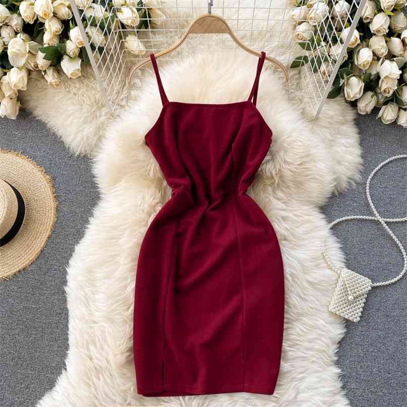 

Women Sexy Party Dress Spaghetti Strap Sleeveless Summer Mini Bodycon Tassles Hollow Out Back Night Club 210603, Burgundy