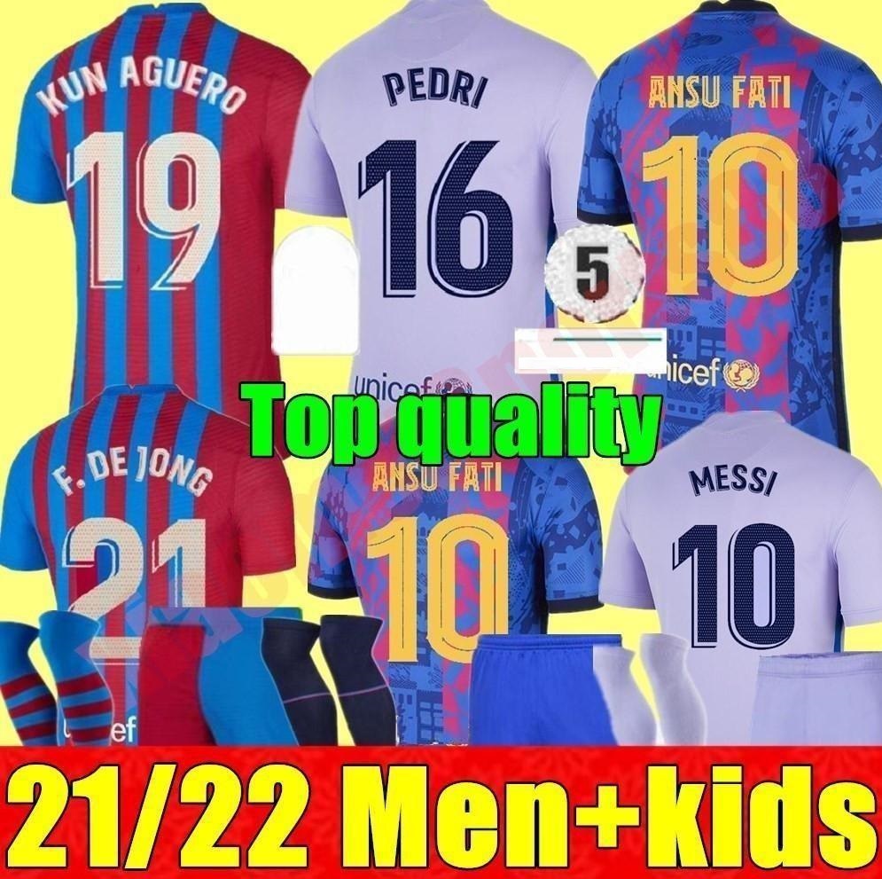 

21 22 adult Men kids kit Barcelona soccer jerseys home away 3rd ANSU FATI MESSI KUN AGUERO 2021 2022 F.DE JONG T COUNTINHO football shirt, Adult gk+champion patch