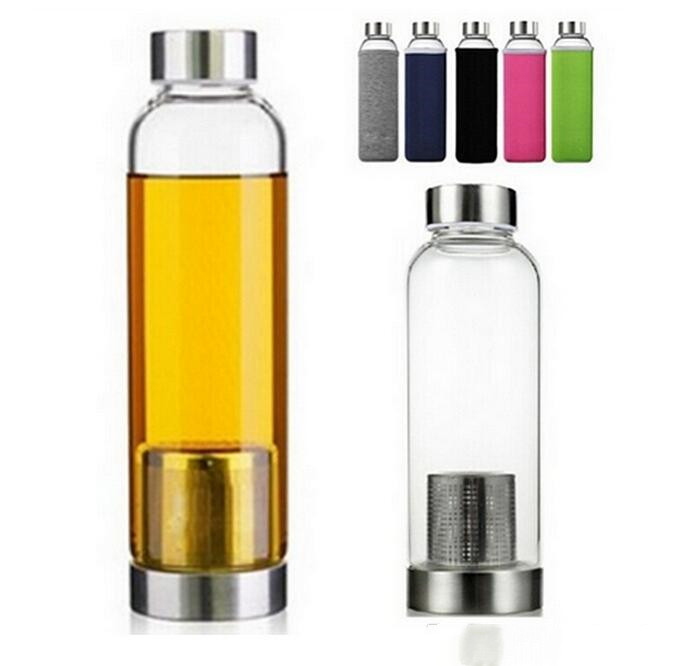 

Glass Water Bottle BPA Free High Tumblers Temperature Resistant Sport With Tea Filter Infuser Bottles Nylon Sleeve 420ml FHL306-WY1641, As picture