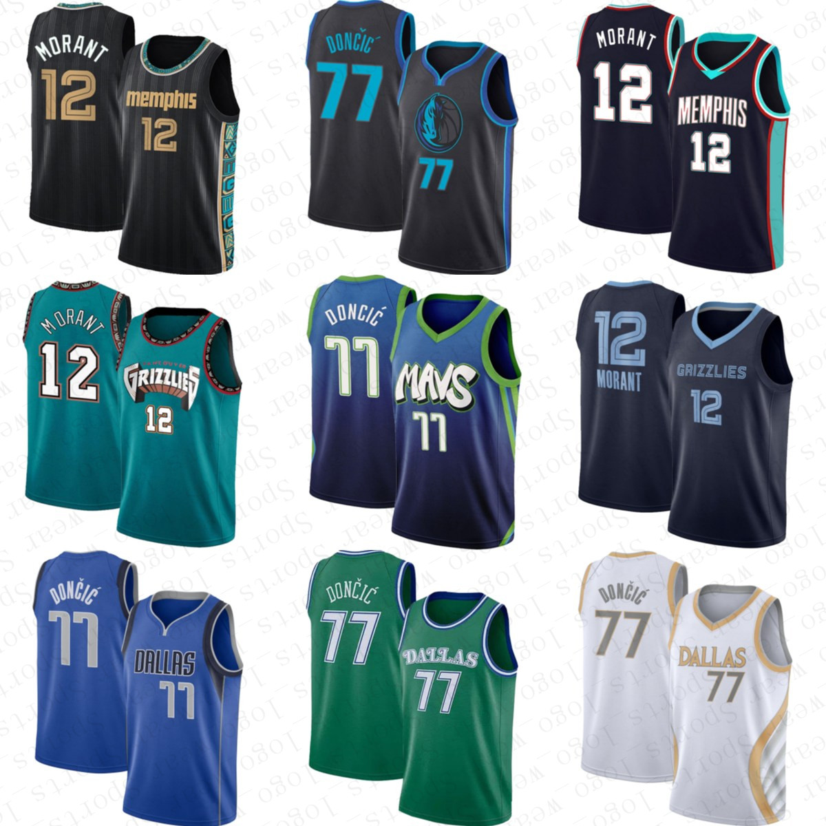 

Dallas Mavericks NBA Basketball Jerseys Memphis Grizzlie 12 Ja Morant 77 Luka Doncic Stitched Jerseys z1, Dallas mavericks jersey