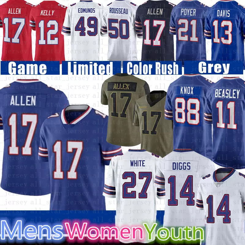 

17 Josh Allen Stefon Diggs Football Jersey Any Name White Cole Beasley Poyer bUfFaLoS Gregory Rousseau bIlLeS Micah HydeTyler Bass Dawson Knox Milano Tyler Bass, Women size s-xxl(be)