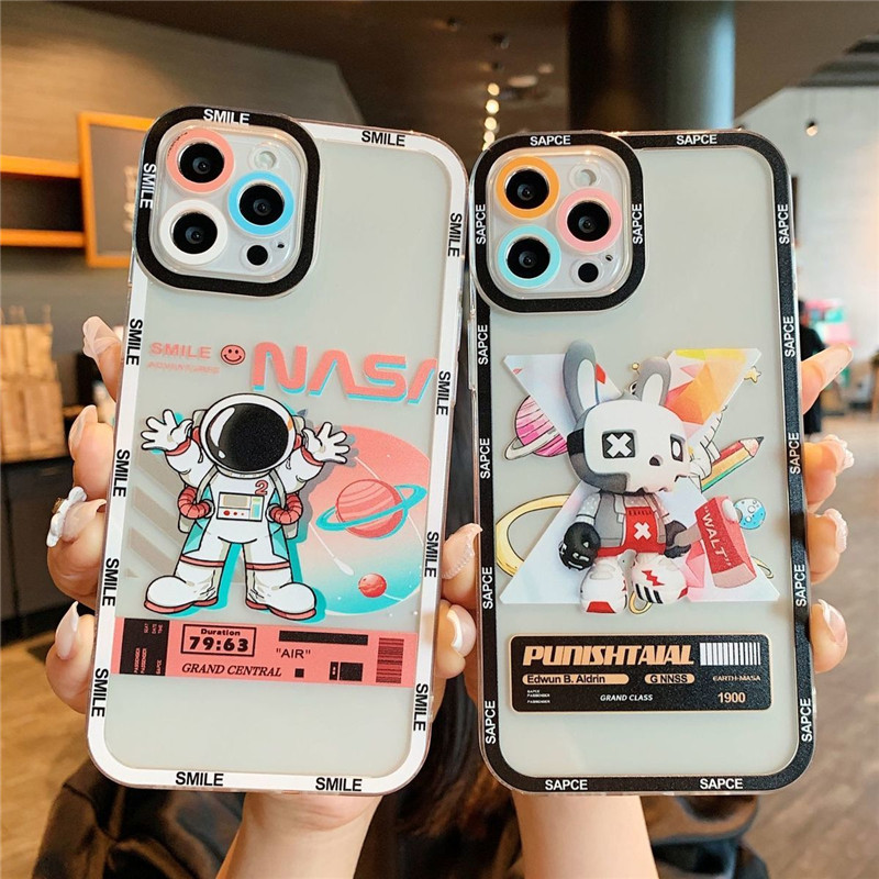 

For iPhone 13 Pro Max Cases Cover 12 12Pro 12mini SE2020 11 11Pro Mini X XS XR 6 6S 7 8 Plus Phone Case Silicone Protect Transparent Painted Cartoon Precise Hole Position, Astronaut