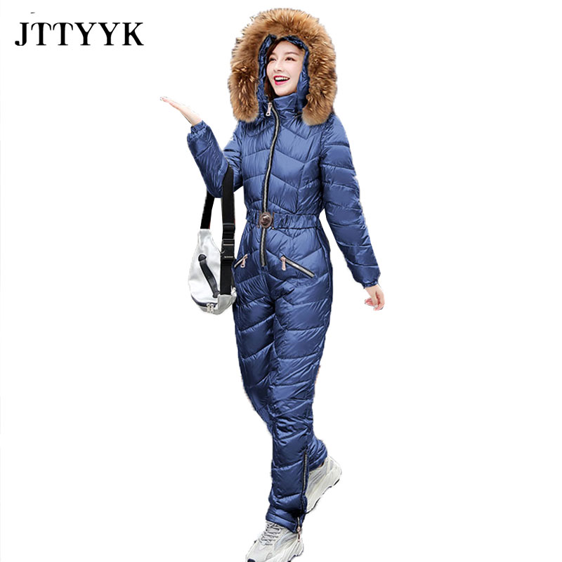 

JTTYYK New Winter Womens Hooded Jumpsuits Parka Cotton Padded Warm Sashes Ski Suit Straight Zipper One Piece Casual Tracksuits, Gray