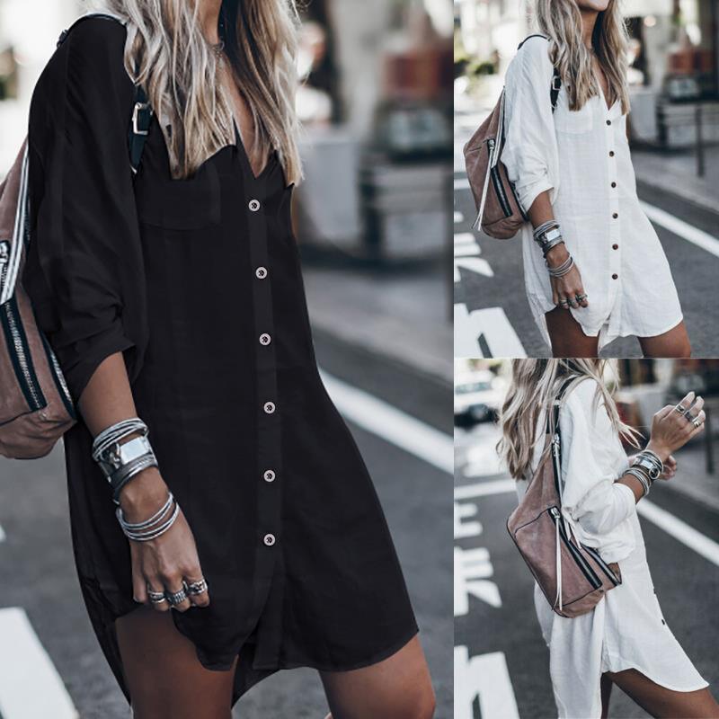

womens shirt summer blouse female cotton black white full sleeve long shirts women ladies clothing