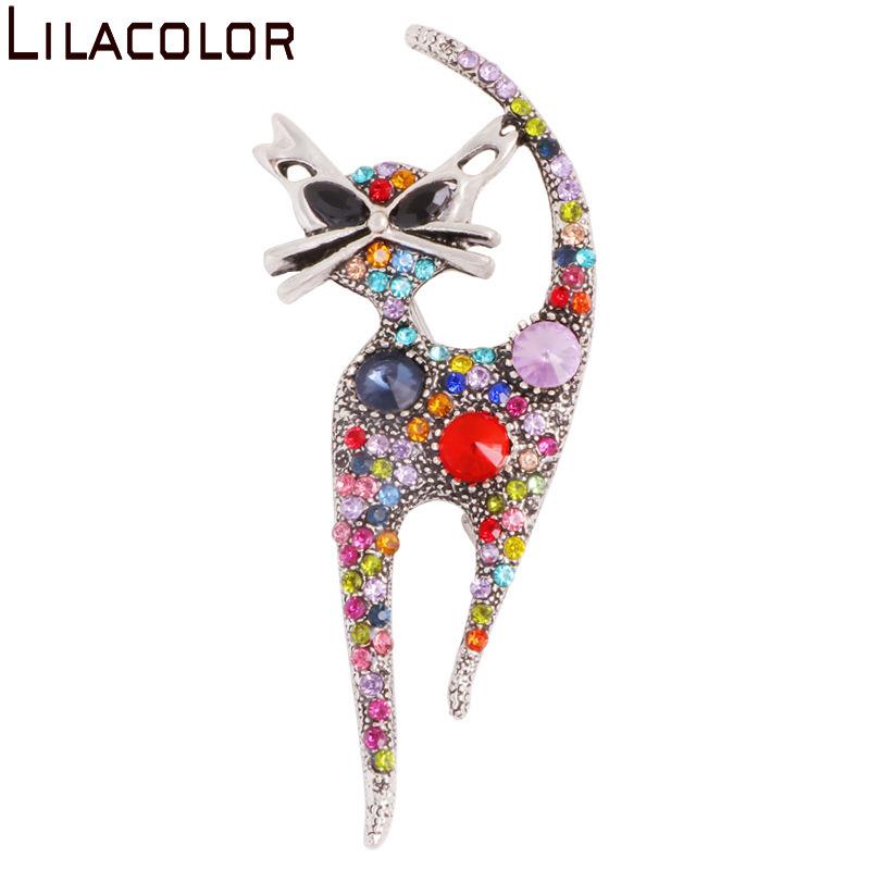 

Pins, Brooches Retro Cute Cat Rhinestone Animal Brooch Exquisite Crystal Collar Pin, Gray