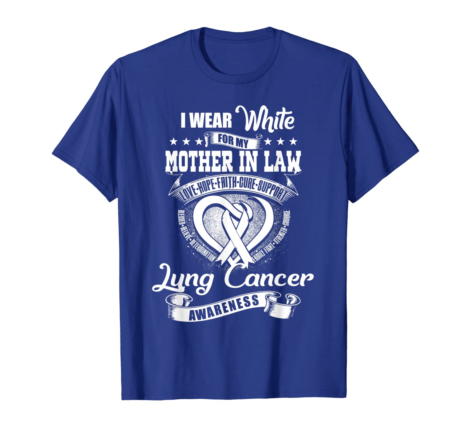 

I Wear White For My Mother In Law Lung Cancer Awareness Tee, White;black
