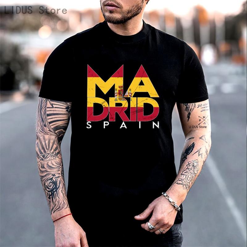 

Men' T-Shirts Spanish Flag Madrid Spain T Shirts High Quality Tshirts Sweatshirt Summer Clothing Short Sleeve Brands Unisex Tee Top, White