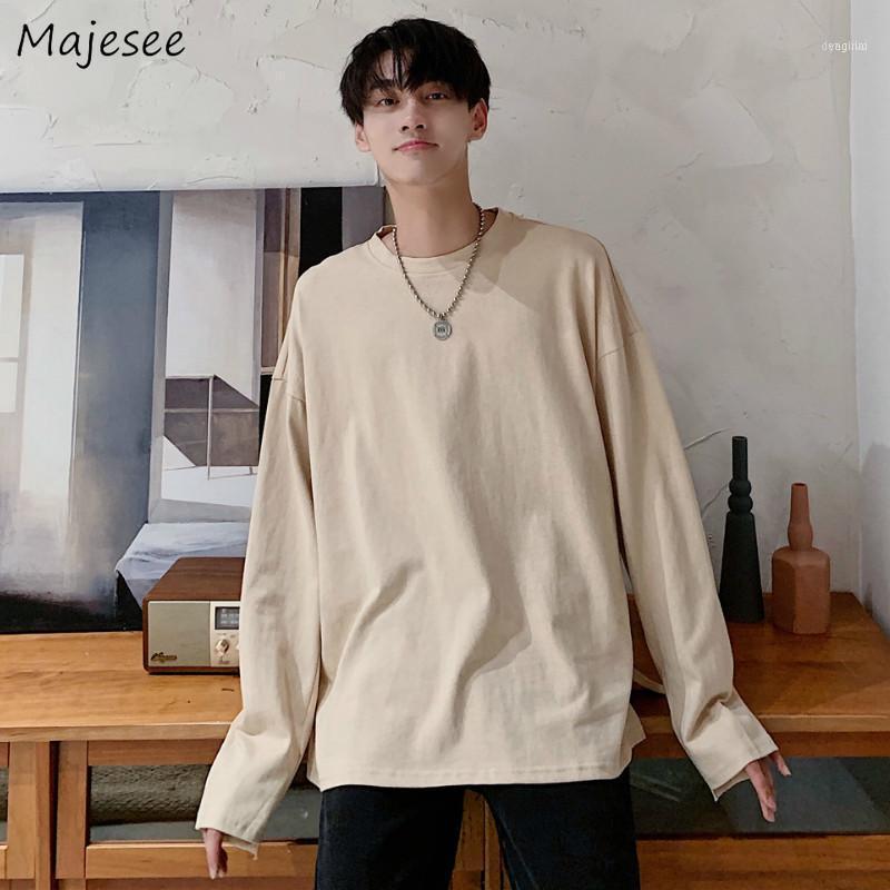 

Men Long Sleeve T-shirts Thin Breathable Large Size Loose Solid Mens Korean Style Retro Simple All-match Leisure Harajuku 1, C13272-1