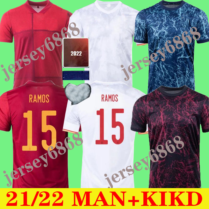 

2021 España Rodrigo Paco Alcacer Ferran Koke Espanha Soccer Jersey Morata Ramos Iniesta Saul Thiago Gaya Futebol Camisa Camisetas de Futbol, Away
