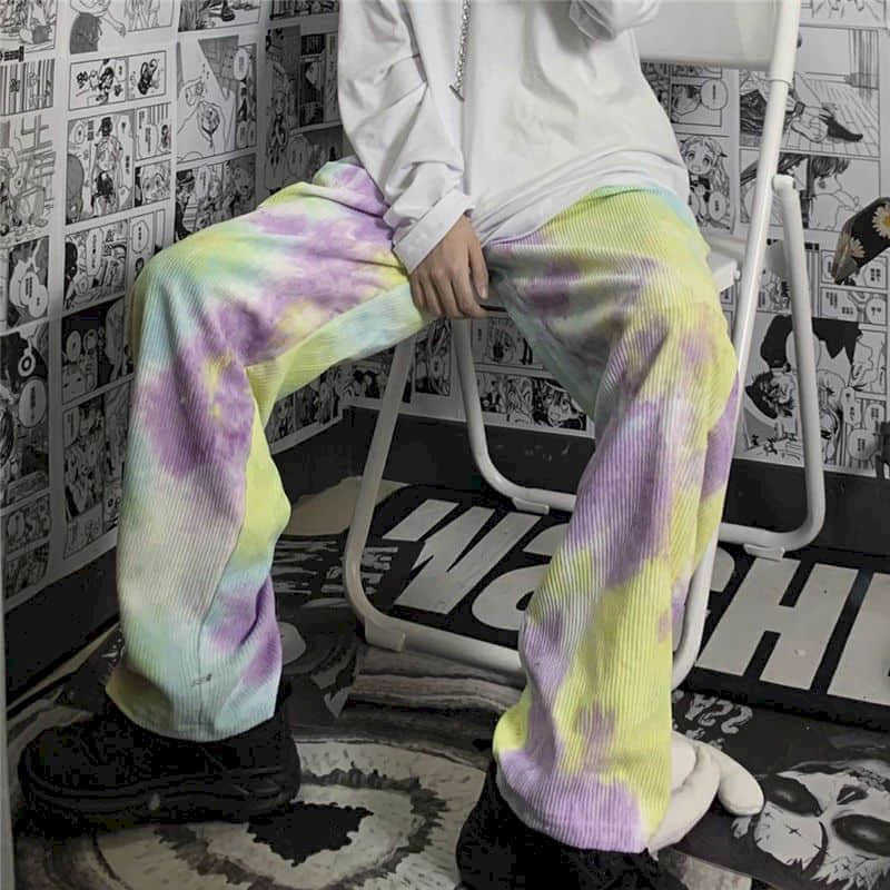 

Corduroy pants female Korean version Harajuku style tie-dye straight wide-leg loose high waist casual trousers trend 210526, Photo color