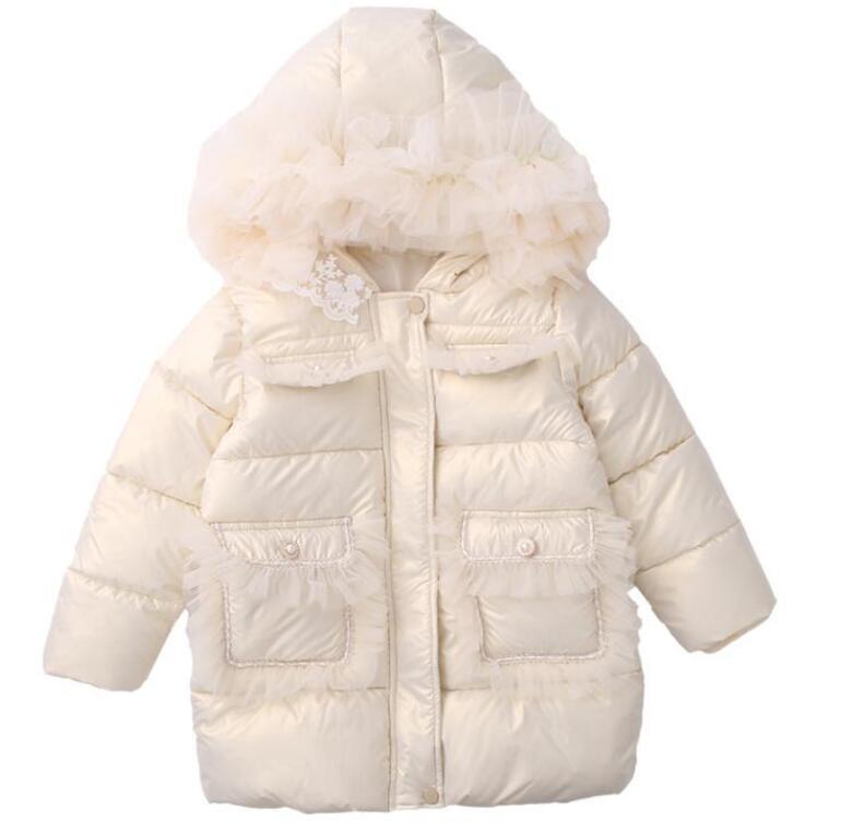 

Coat Retail 2021 Baby Kids Korea Winter Warm With Lace Hat, Princess Fashion Outwear 3-10T, Blue;gray