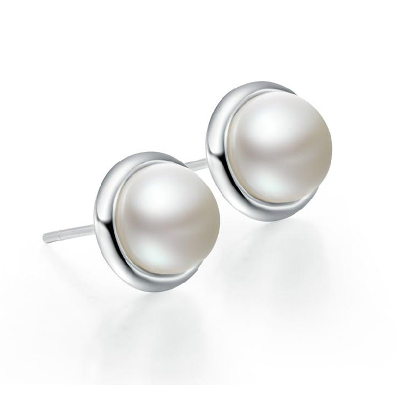 7.5mm/Piece Sterling Silver Earring Stud Jewelry Female Engagement Natural Freshwater Pearls Earrings for Women S925 Anniversary Gift-image-697255967