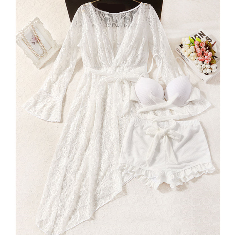 swimwear fairy fan fat bigger sizes fission three-piece bubble spring bathing suit women hide belly thin type together-image-677476695