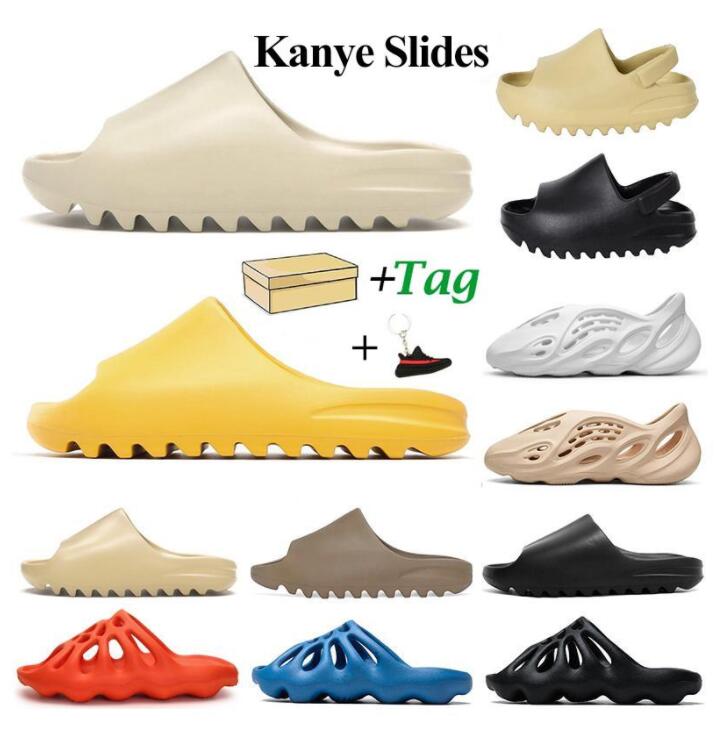

Sandals kanye slides for women men slippers Bone Earth Brown Desert Sand Resin platform house outdoor summer slipper with BOX, Black