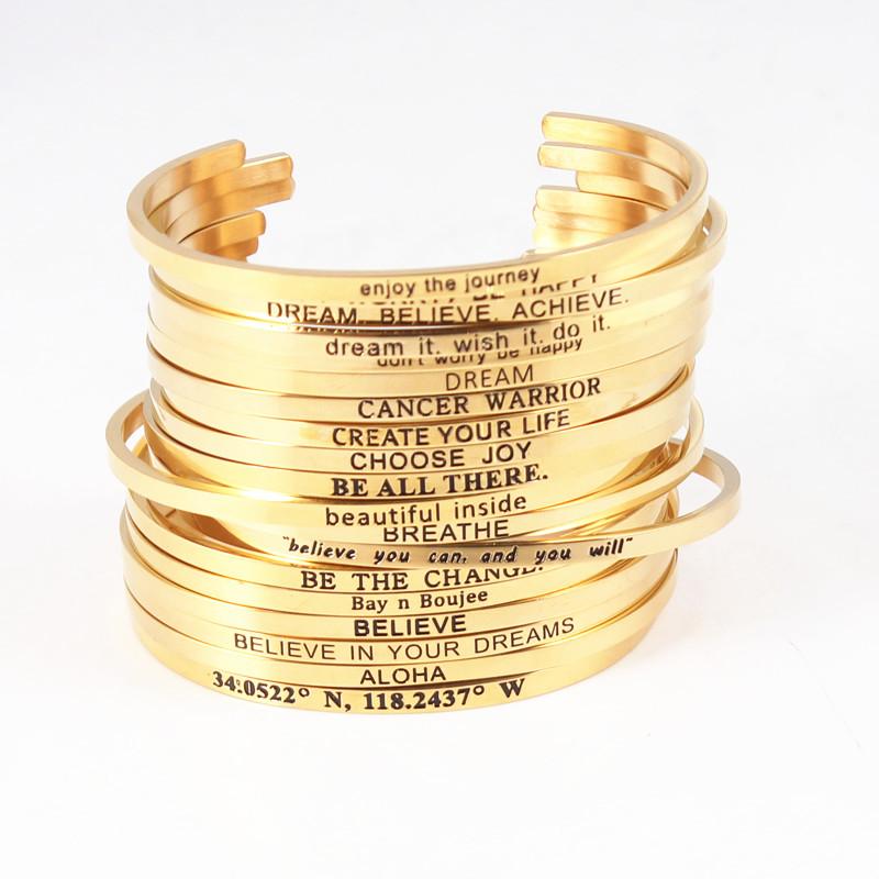 

Bangle Gold Stainless Steel Positive Inspirational Bracelet Engraved Quote Mantra & Cuff For Women Drop