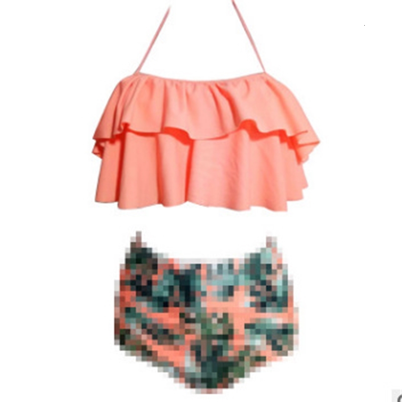 Printed High 2021 Waist Ruffle Women&#039;s Swimsuit Bikini-image-678427199
