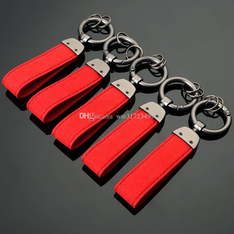 

10pcs Car Key Ring Red Blue Black Chamois Leather Keychain Belt Chrome fit For M S port all car-key