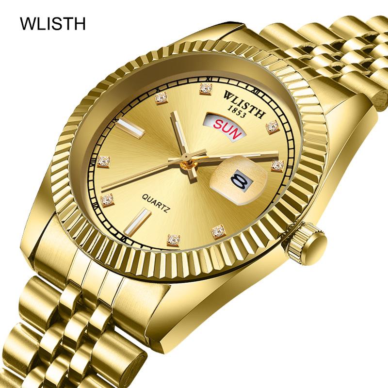 

Wristwatches WLISHT Gold Luxury Men Watch Double Display Calendar Week Military Men's Watches Clock Dial 37MM Waterproof Date Male Hour