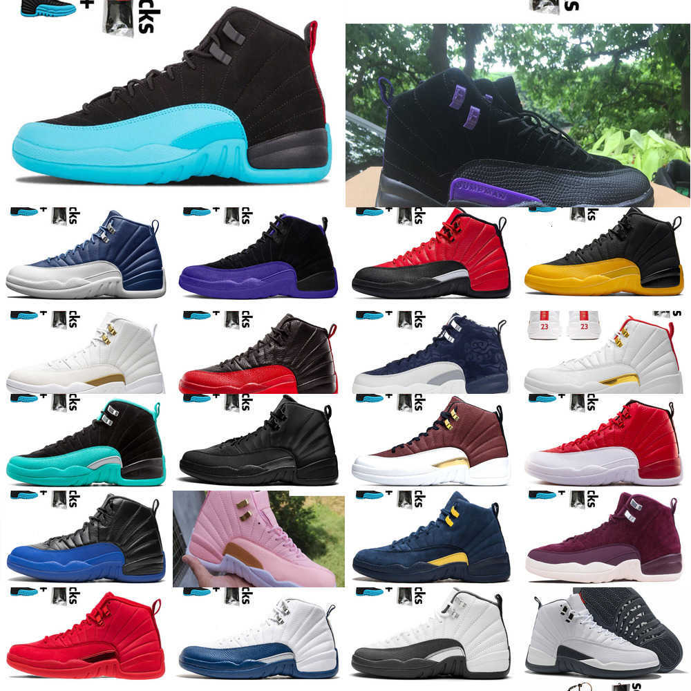 

l mens womens basketball shoes 12 12s jumpman XII Stone Blue University Gold Bulls Men High Top Sports Sneakers Trainers 30, B3 flu game 36-47