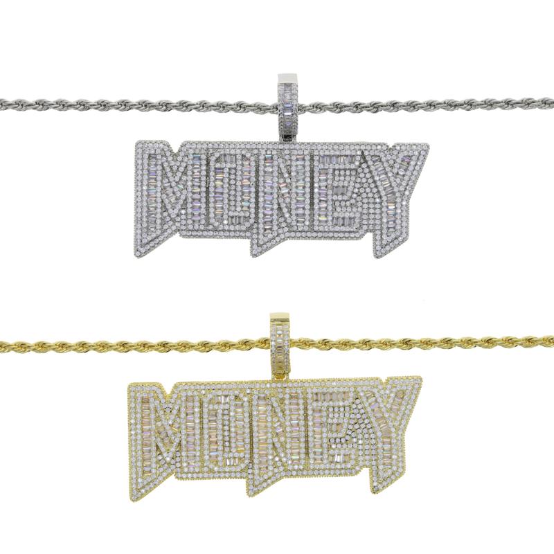 

Chains Iced Out Bling 5A CZ Paved Gold Color Letter Money Pendant Necklace With Long Twist Rope Chain Hip Hop Dollar Men Boy Jewelry