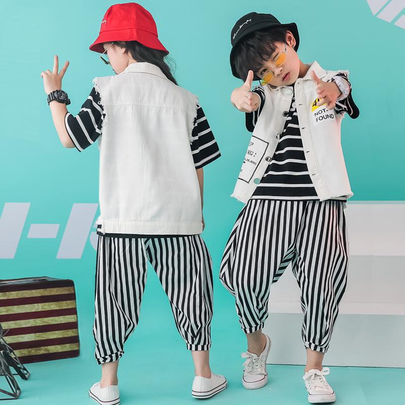 

Kids Fashion Striped Hip Hop Clothing Running T Shirt Top Casual Harem Pants Waistcoat For Girls Boys Jazz Dance Costume Clothes Stage Wear