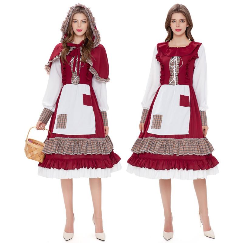 

Casual Dresses 2021 Women Autumn Winter Party Dress Female Cosplay Lolita Long With Gothic Lace Teen Girls Fashion Causal Cos, Red