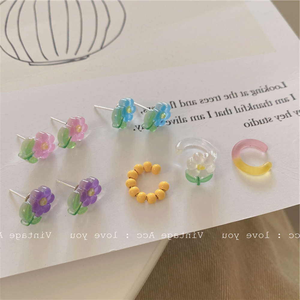 

earrings flower earrings Korean version ins girl color Lovely Flower Earrings Set, Golden
