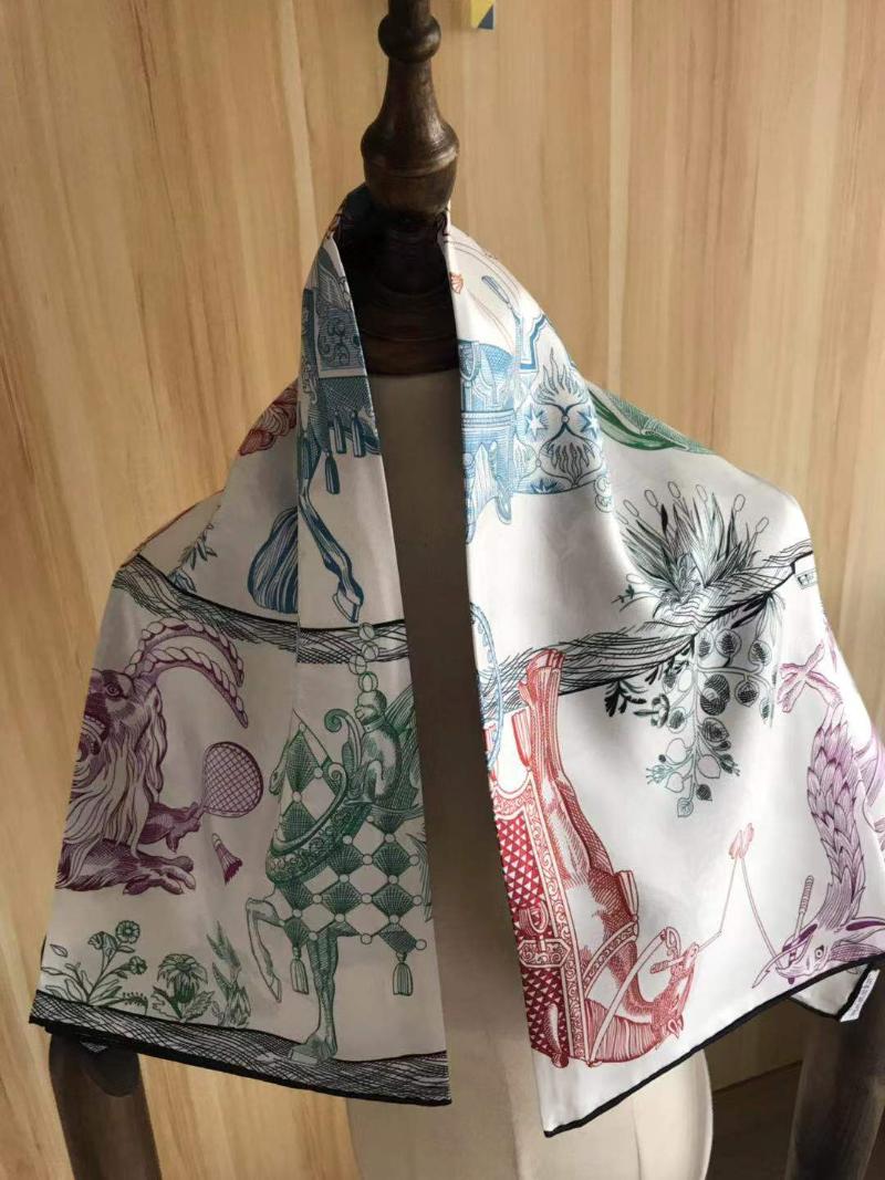 

Scarves 2021 Arrival Winter Spring Classic Design 100% Real Silk Scarf Twill Hand Made Roll 90*90 Cm Shawl Wrap For Women Lady