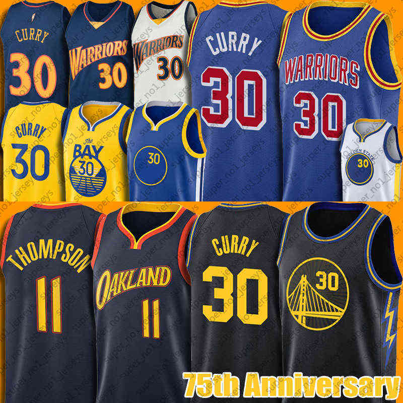 

Stephen 30 Curry Jersey Basketball James Klay Wiseman 11 Thompson Jerseys Golden 75th State Anniversary Warriores