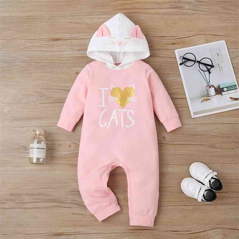 

Winter Style Infant born Baby Romper Cotton Long Sleeve Print Letter Hooded Cute Jumpsuits Babys Clothes Outfits 0-18M 210629, Pink