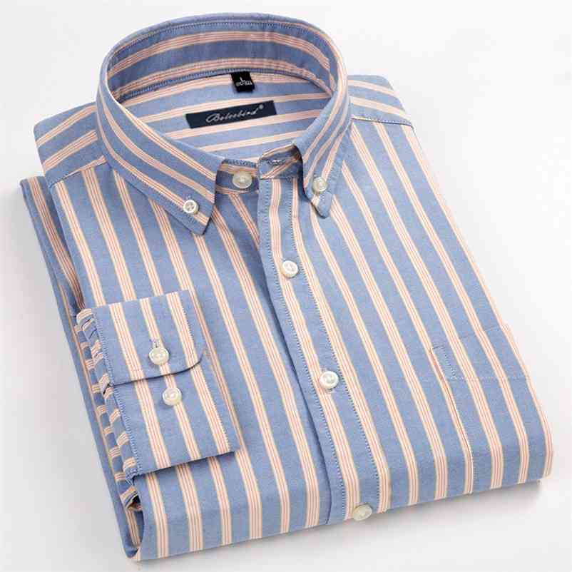 

100% Cotton Oxford Mens Shirts High Quality Striped Business Casual Soft Dress Social Shirts Regular Fit Male Shirt Big Size 8XL 210708, 18-206