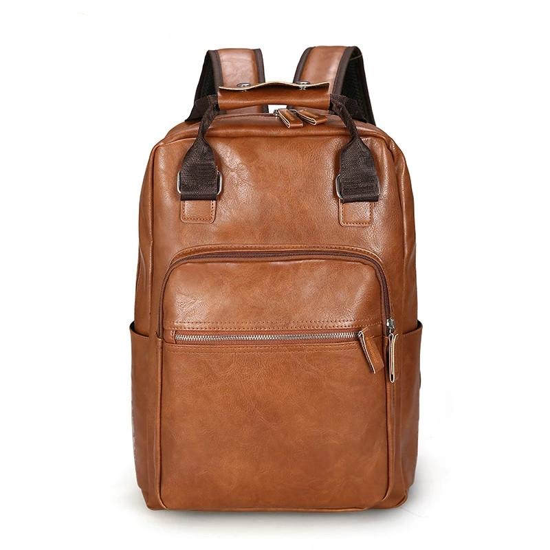 

Backpack Men PU Leather Bagpack Large Laptop Backpacks Male Mochilas Casual Schoolbag For Teenagers Boys Brown Black