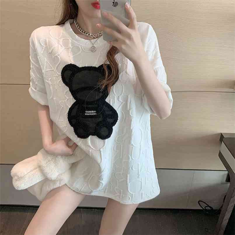 

Funny Kawaii Cartoon Tees Women Clothes Harajuku Girls Letter Jacquard O-neck Short Sleeve Tops Summer Casual Basic T Shirt 210708, White