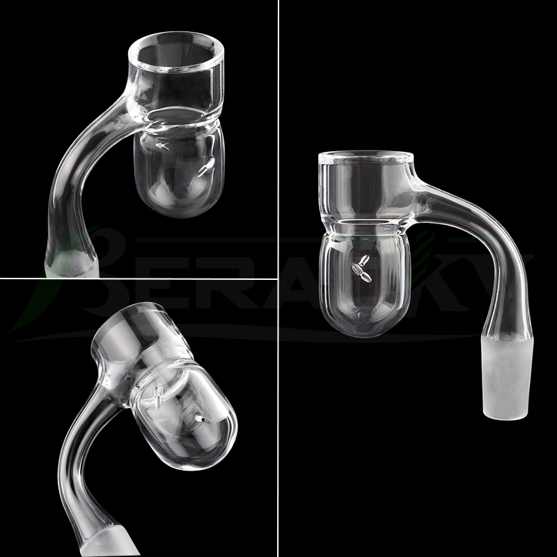 

Beracky Full Weld Round Bottom Splash Guard Smoking Quartz Banger With 2pcs Spinning/ Tourbillon Holes 25mmOD Beveled Edge Fully Welded Nail