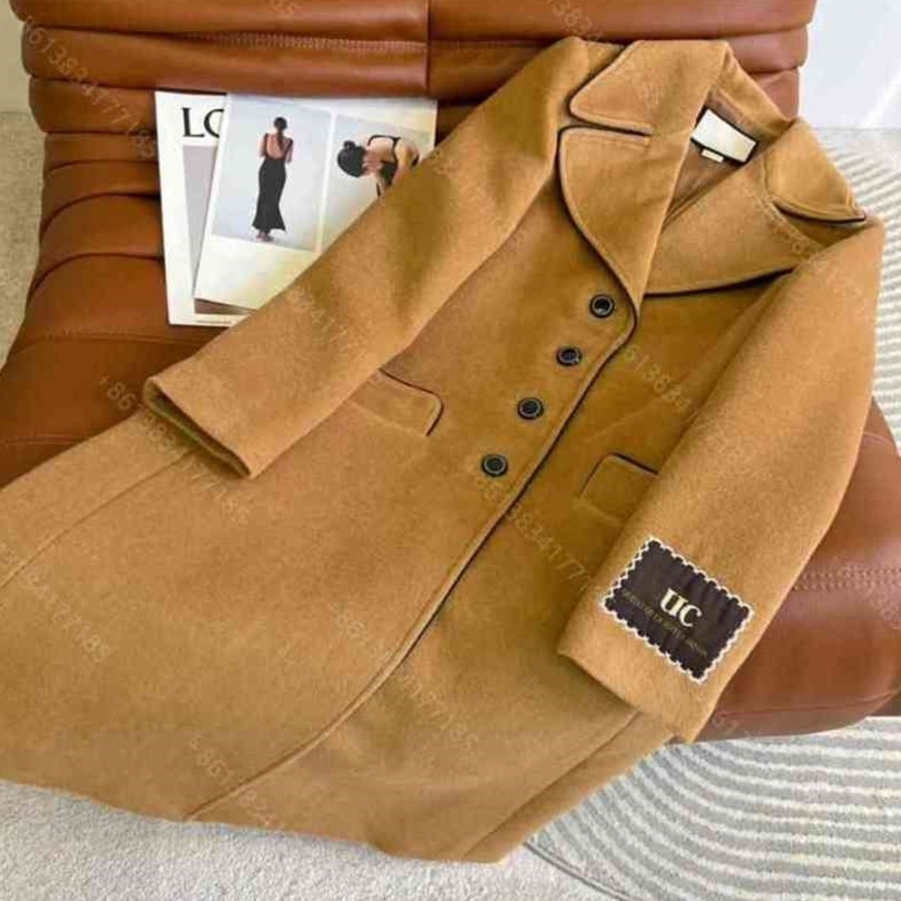 

21ss women lapel coat windbreaker wool woolen logoiggu brand winter midi coats jackets windproof metal buttons long sleeve casual designer clothes MUGL