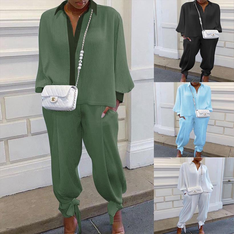 

spring tying feet trousers polo women capris with buttons v neck temperament commuter ladies pleated suit fashion clothing, Black;white