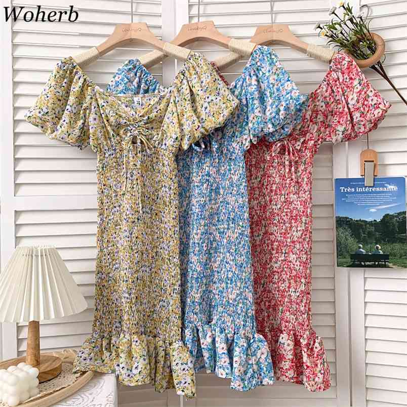 

Chic Elegant Floral Print All Match Dress Slim Stylish Feminine Pleated Hollow Dresses Gilrs Sweet Summer Vestidos 210519, Pink